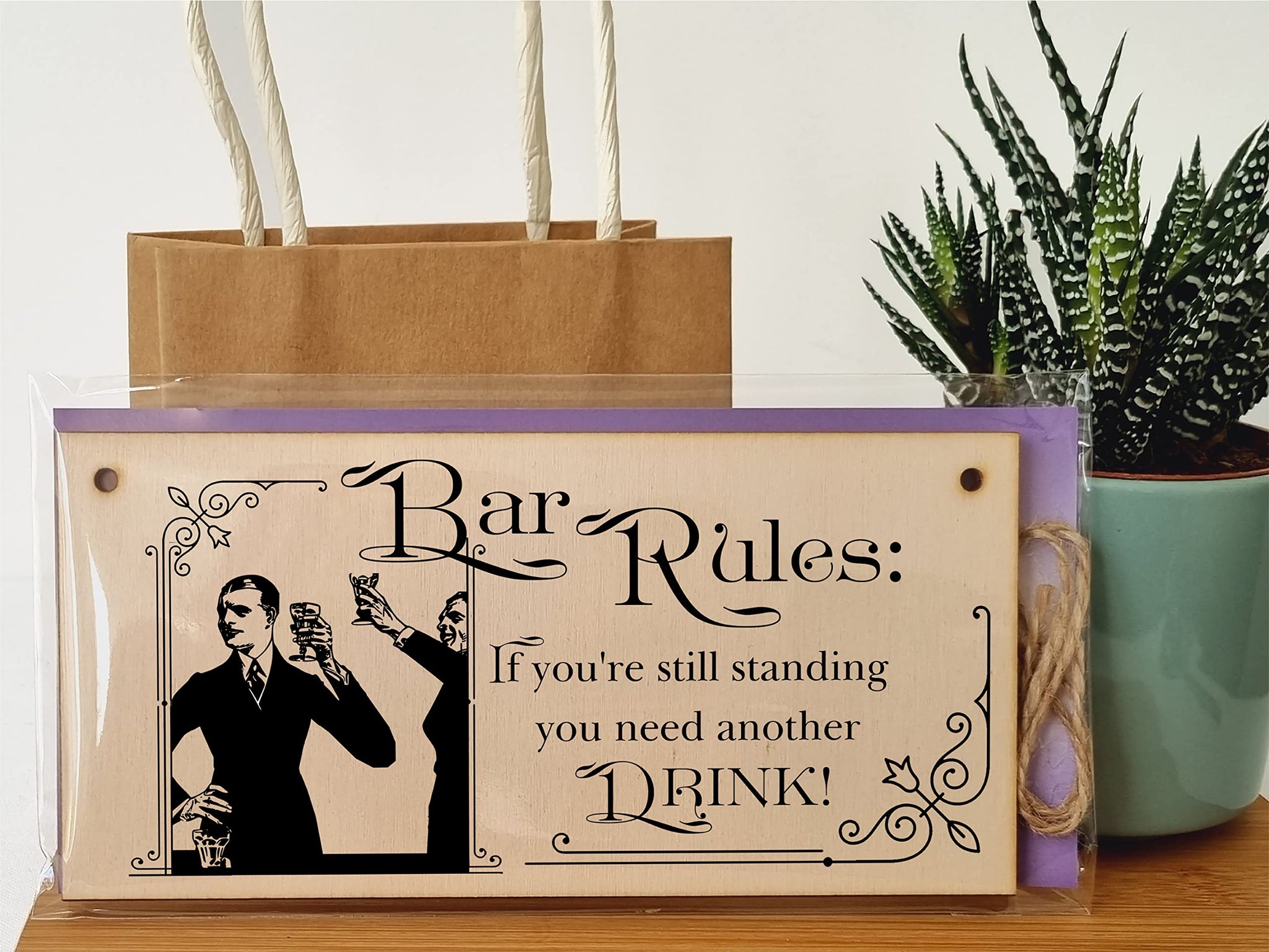The Plum Penguin Handmade Wooden Hanging Wall Plaque Bar Rules Still Standing Need a Drink Funny Novelty Sign Home Bar