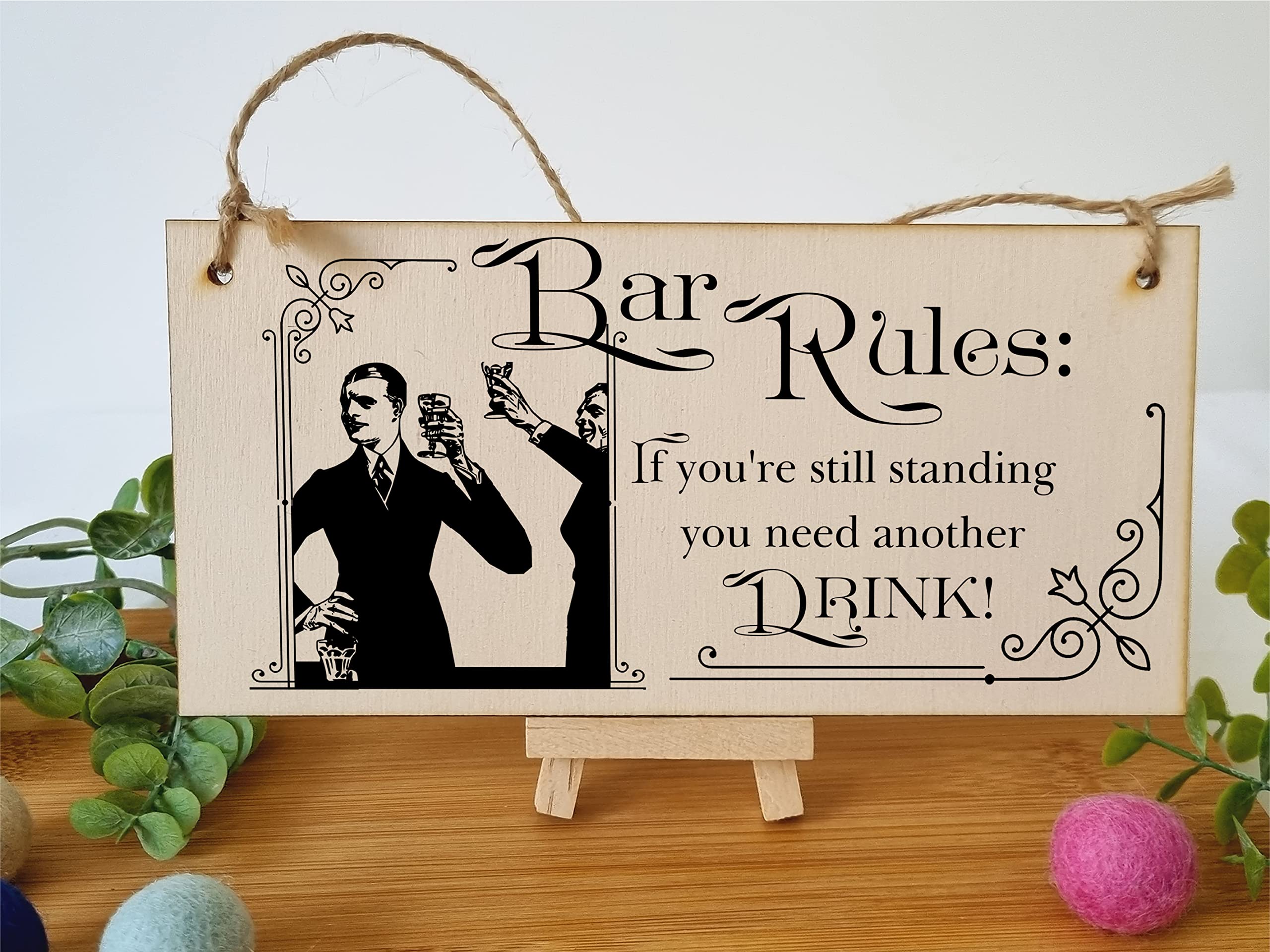 The Plum Penguin Handmade Wooden Hanging Wall Plaque Bar Rules Still Standing Need a Drink Funny Novelty Sign Home Bar