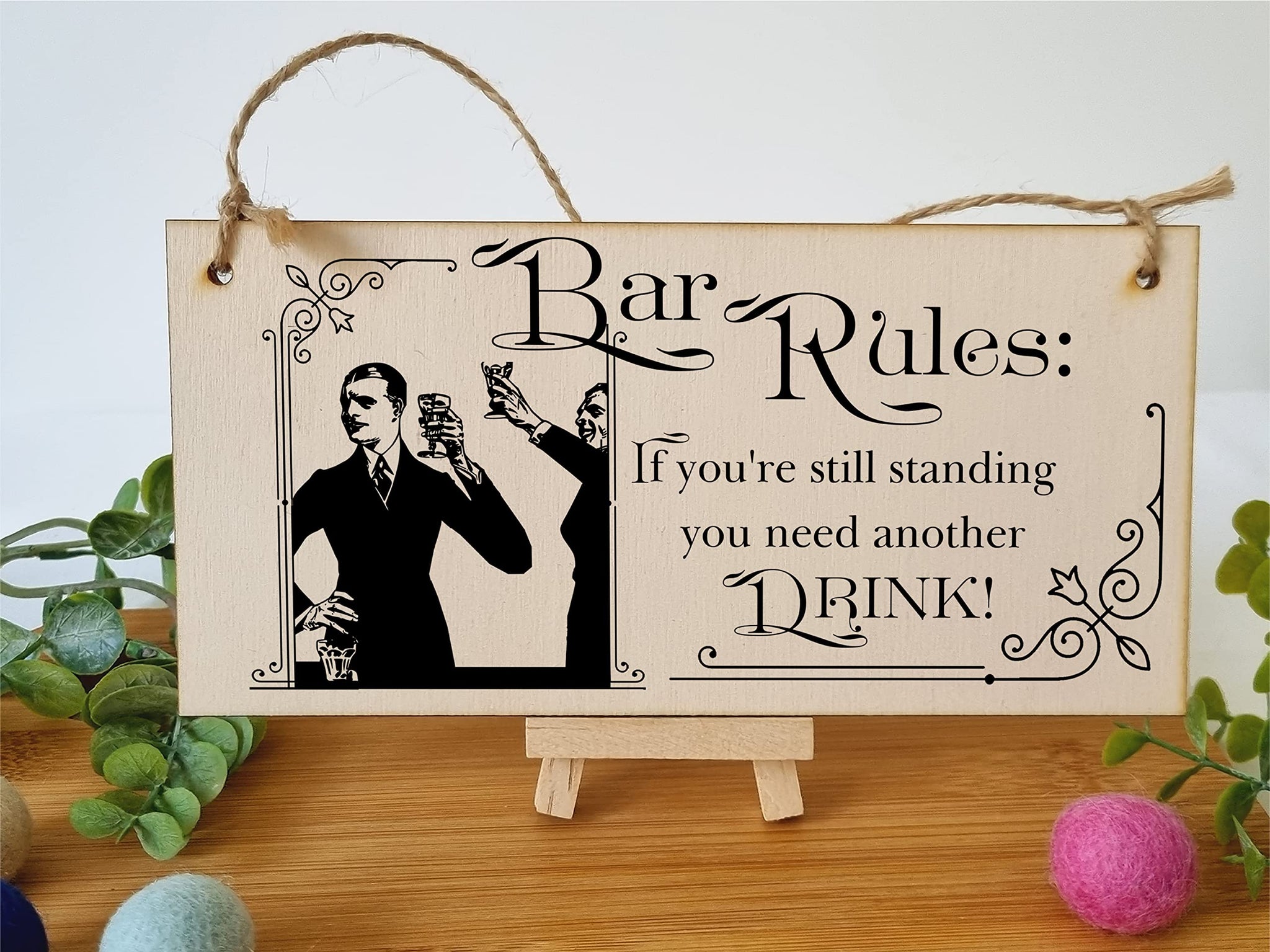 The Plum Penguin Handmade Wooden Hanging Wall Plaque Bar Rules Still Standing Need a Drink Funny Novelty Sign Home Bar