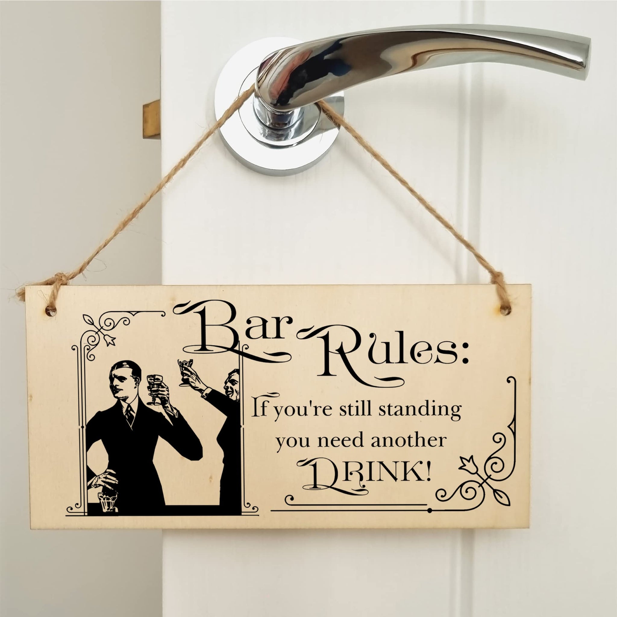The Plum Penguin Handmade Wooden Hanging Wall Plaque Bar Rules Still Standing Need a Drink Funny Novelty Sign Home Bar