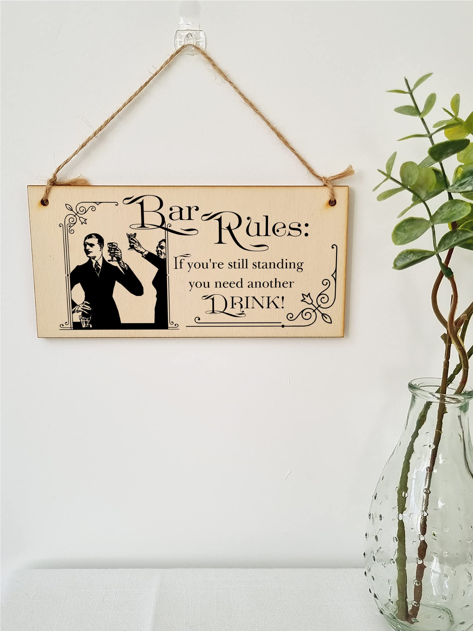 The Plum Penguin Handmade Wooden Hanging Wall Plaque Bar Rules Still Standing Need a Drink Funny Novelty Sign Home Bar
