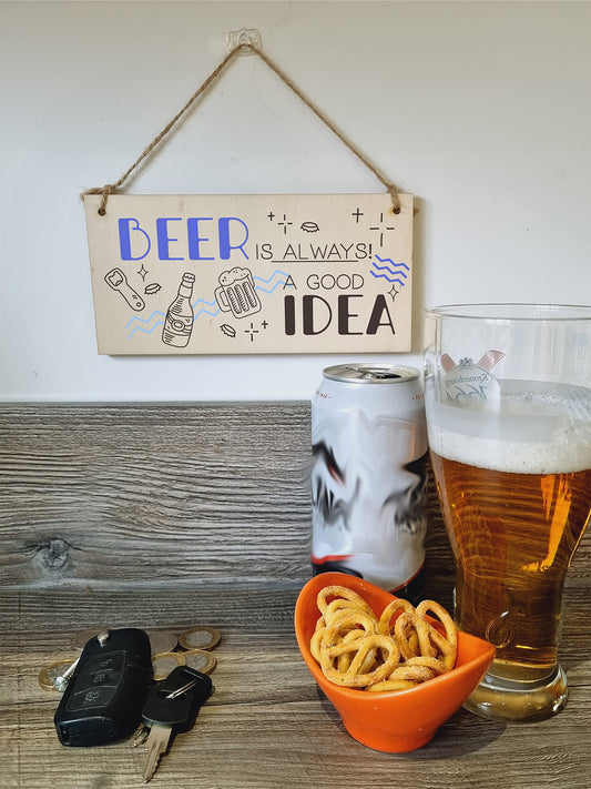 The Plum Penguin Handmade Wooden Hanging Wall Plaque Beer is Always a Good Idea Funny Novelty Sign Home Bar