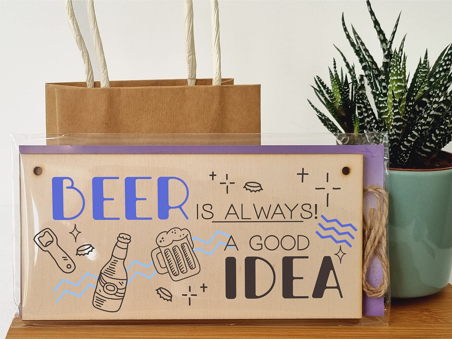 The Plum Penguin Handmade Wooden Hanging Wall Plaque Beer is Always a Good Idea Funny Novelty Sign Home Bar