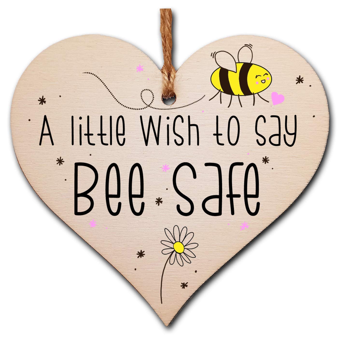 The Plum Penguin Handmade Wooden Hanging Heart Plaque Gift a little wish to say Bee Safe novelty window wall hanger gift friends family stay safe word play bumble bee saying