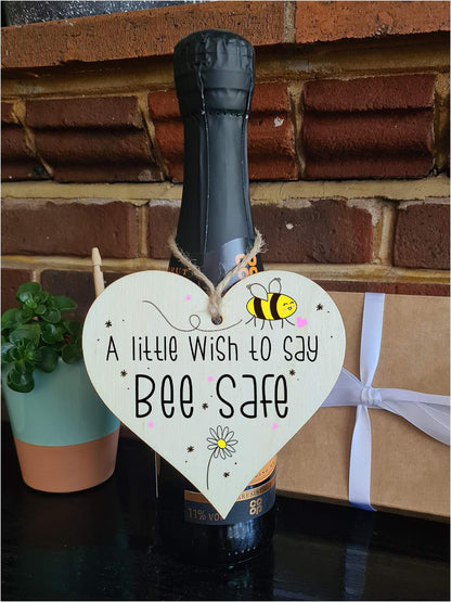 The Plum Penguin Handmade Wooden Hanging Heart Plaque Gift a little wish to say Bee Safe novelty window wall hanger gift friends family stay safe word play bumble bee saying
