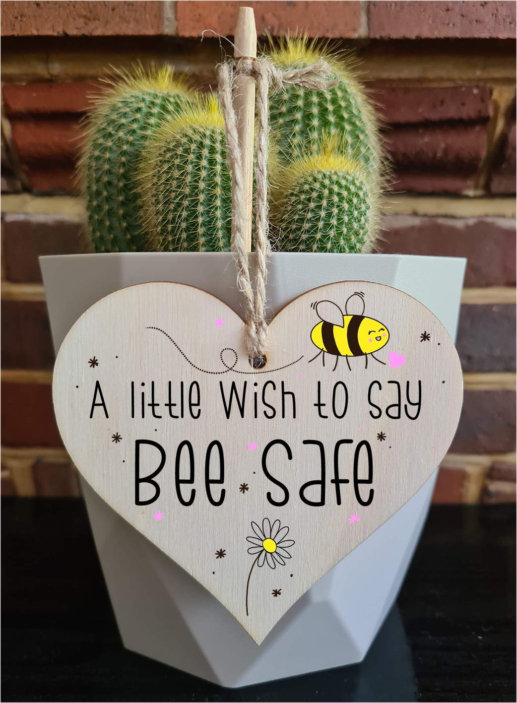 The Plum Penguin Handmade Wooden Hanging Heart Plaque Gift a little wish to say Bee Safe novelty window wall hanger gift friends family stay safe word play bumble bee saying
