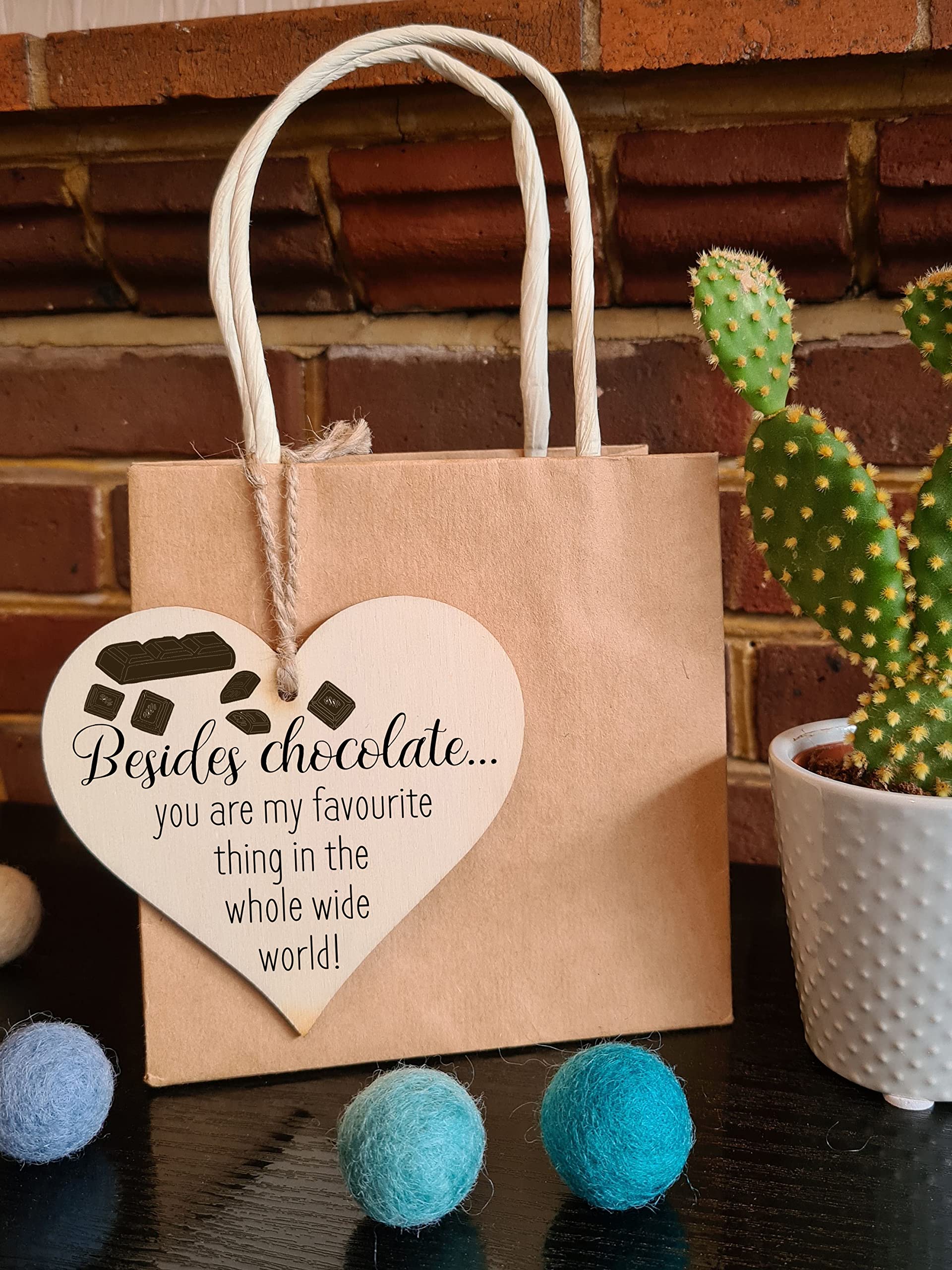 Handmade Wooden Hanging Heart Plaque Gift for Chocolate Lovers Romantic present for Boyfriend