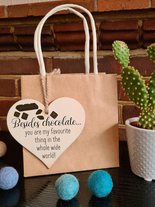 Handmade Wooden Hanging Heart Plaque Gift for Chocolate Lovers Romantic present for Boyfriend