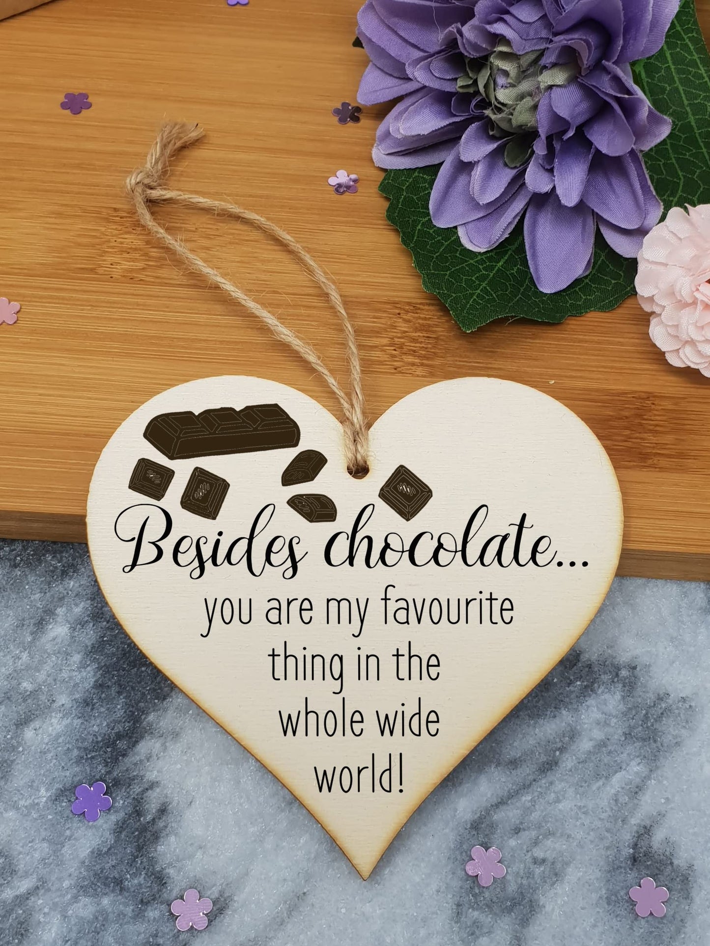 Handmade Wooden Hanging Heart Plaque Gift for Chocolate Lovers Romantic present for Boyfriend