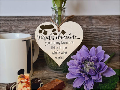 Handmade Wooden Hanging Heart Plaque Gift for Chocolate Lovers Romantic present for Boyfriend