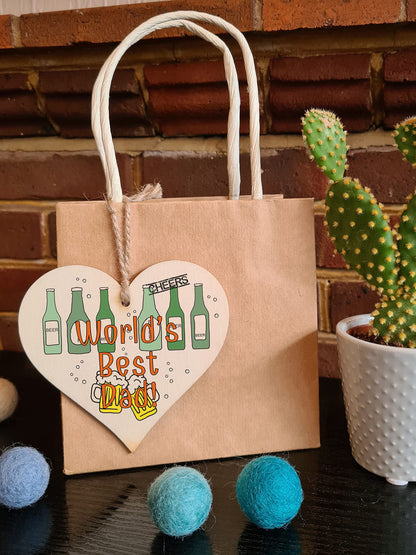 Handmade Wooden Hanging Heart Plaque Gift for Dad this Fathers Day Novelty Fun Thoughtful Keepsake for Beer Fan