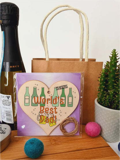 Handmade Wooden Hanging Heart Plaque Gift for Dad this Fathers Day Novelty Fun Thoughtful Keepsake for Beer Fan