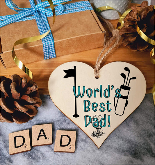 Handmade Wooden Hanging Heart Plaque Gift for Dad this Fathers Day Novelty Fun Thoughtful Keepsake for Golf Fan