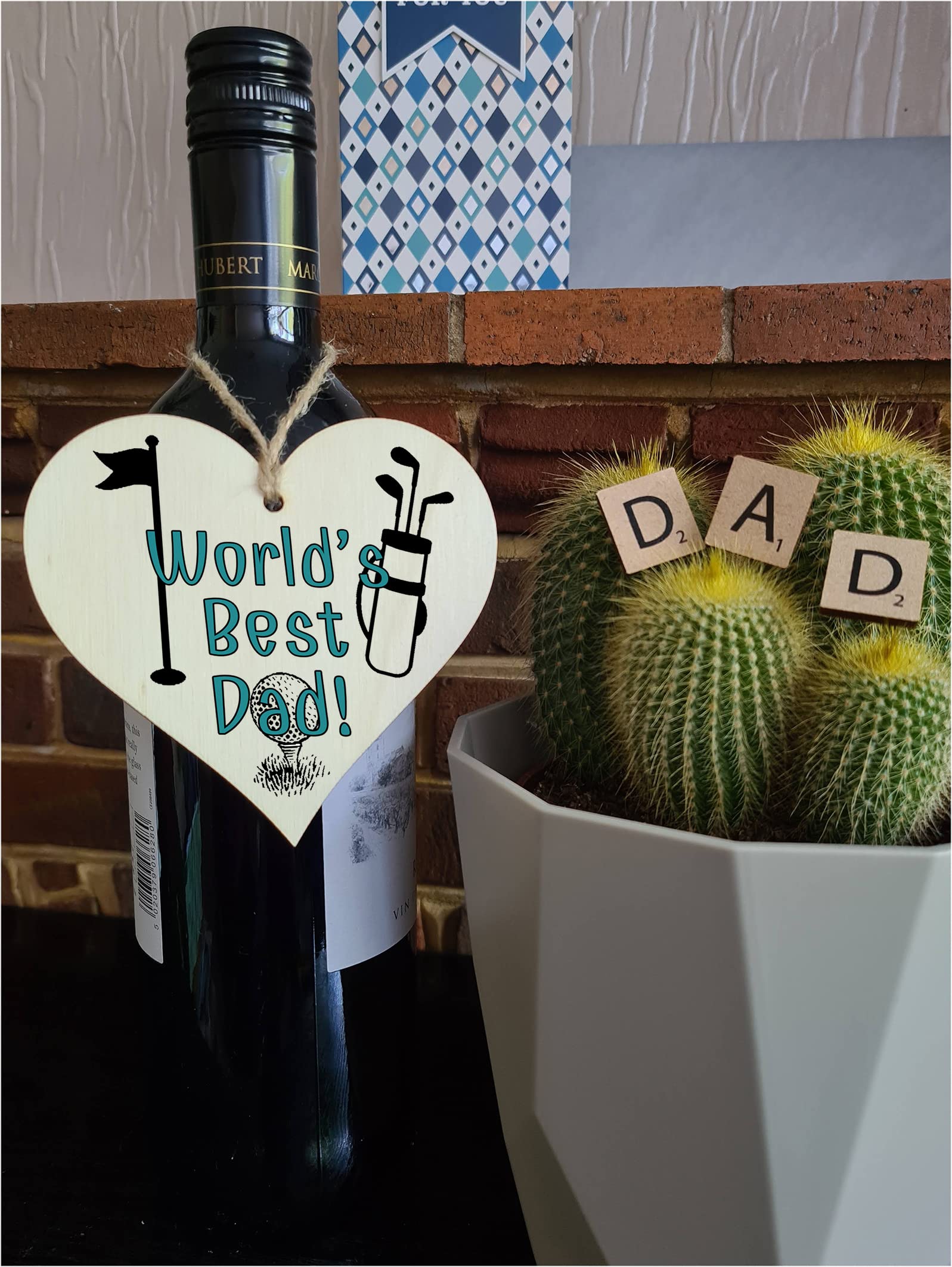 Handmade Wooden Hanging Heart Plaque Gift for Dad this Fathers Day Novelty Fun Thoughtful Keepsake for Golf Fan