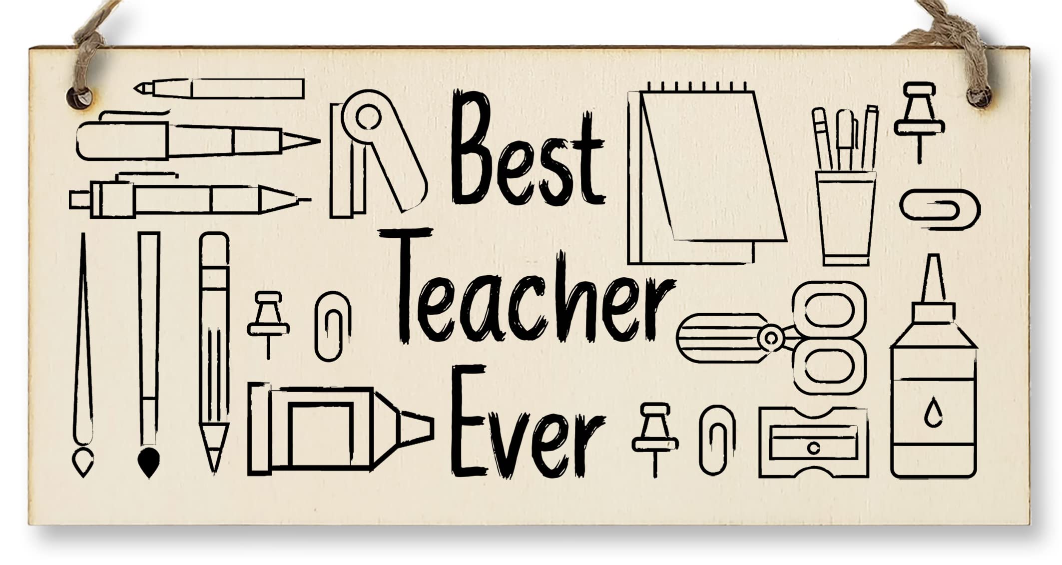 Handmade Wooden Hanging Wall Plaque for the Best Teacher Ever End of Term Gift Fun Stationery Design