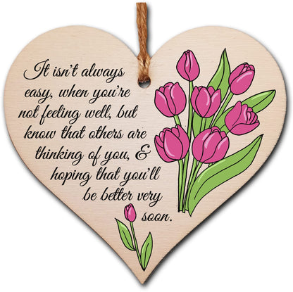 Handmade Wooden Hanging Heart Plaque Gift Get Well Soon Sympathy Keepsake Card Alternative