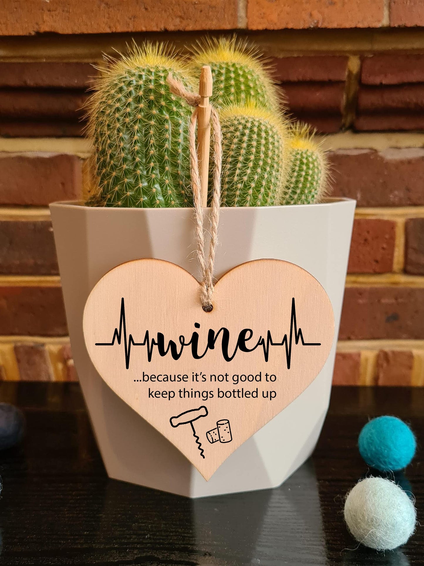 The Plum Penguin Handmade Wooden Hanging Heart Plaque Gift Wine Bottled Up Funny Novelty Friendship Card Alternative Wall Hanger Bottle Decoration