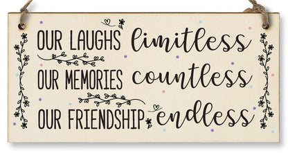 The Plum Penguin Our Laughs Limitless Friendship Endless Sweet Sentimental Handmade Wooden Hanging Wall Plaque Gift for Best Friend