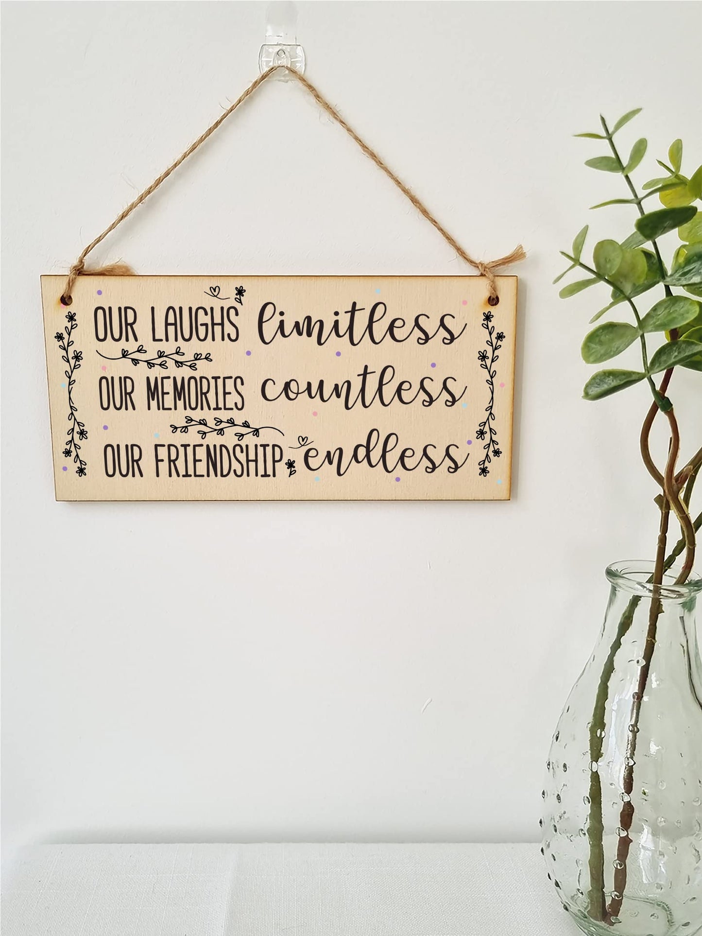 The Plum Penguin Our Laughs Limitless Friendship Endless Sweet Sentimental Handmade Wooden Hanging Wall Plaque Gift for Best Friend