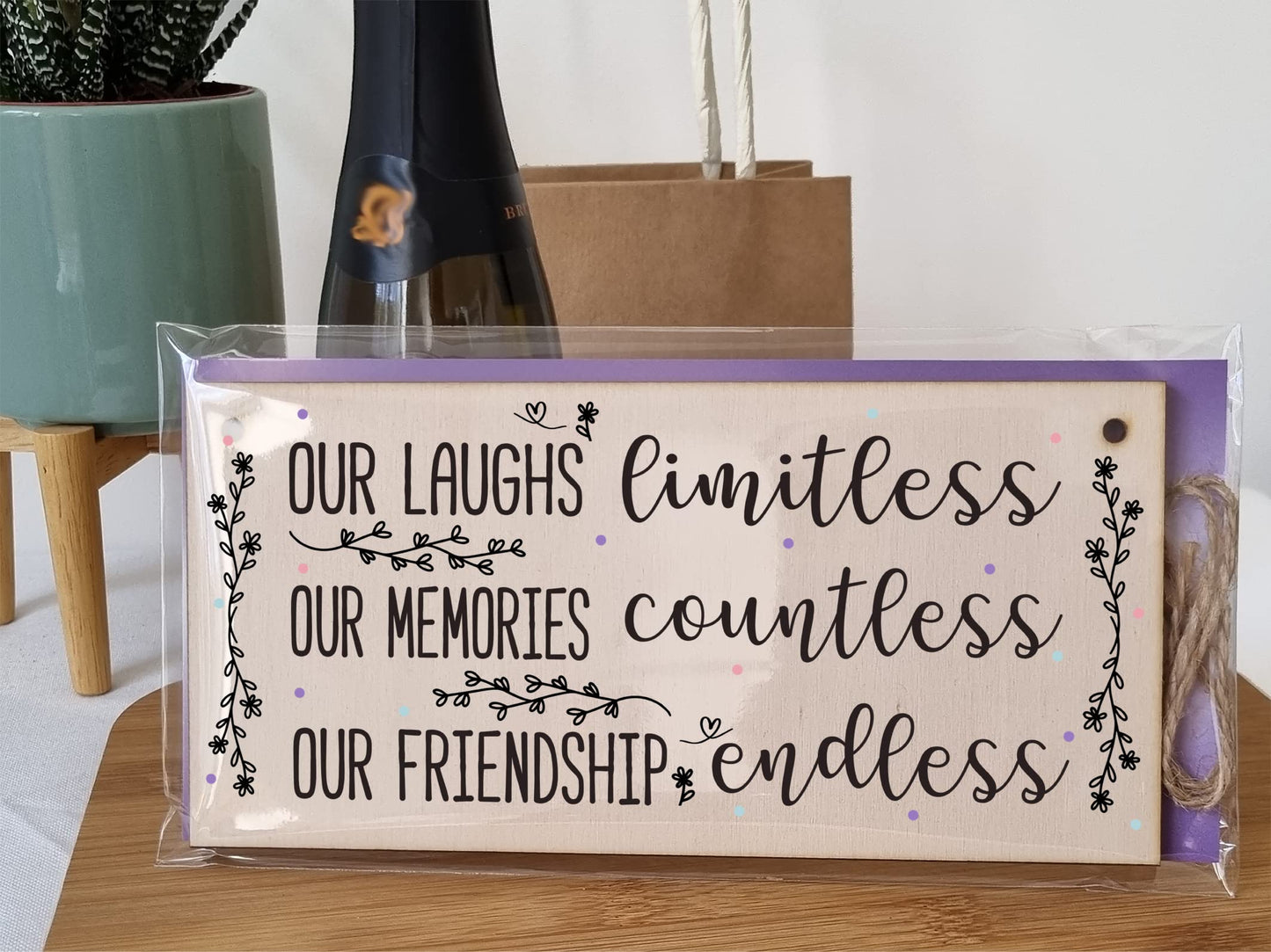 The Plum Penguin Our Laughs Limitless Friendship Endless Sweet Sentimental Handmade Wooden Hanging Wall Plaque Gift for Best Friend