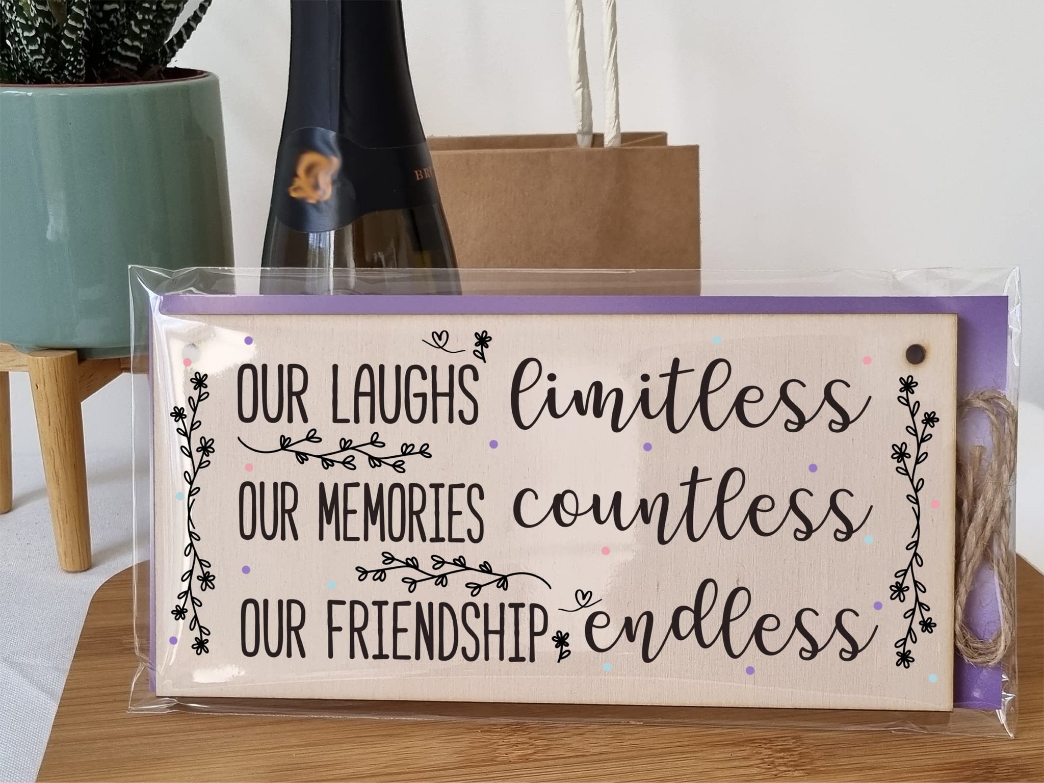 The Plum Penguin Our Laughs Limitless Friendship Endless Sweet Sentimental Handmade Wooden Hanging Wall Plaque Gift for Best Friend