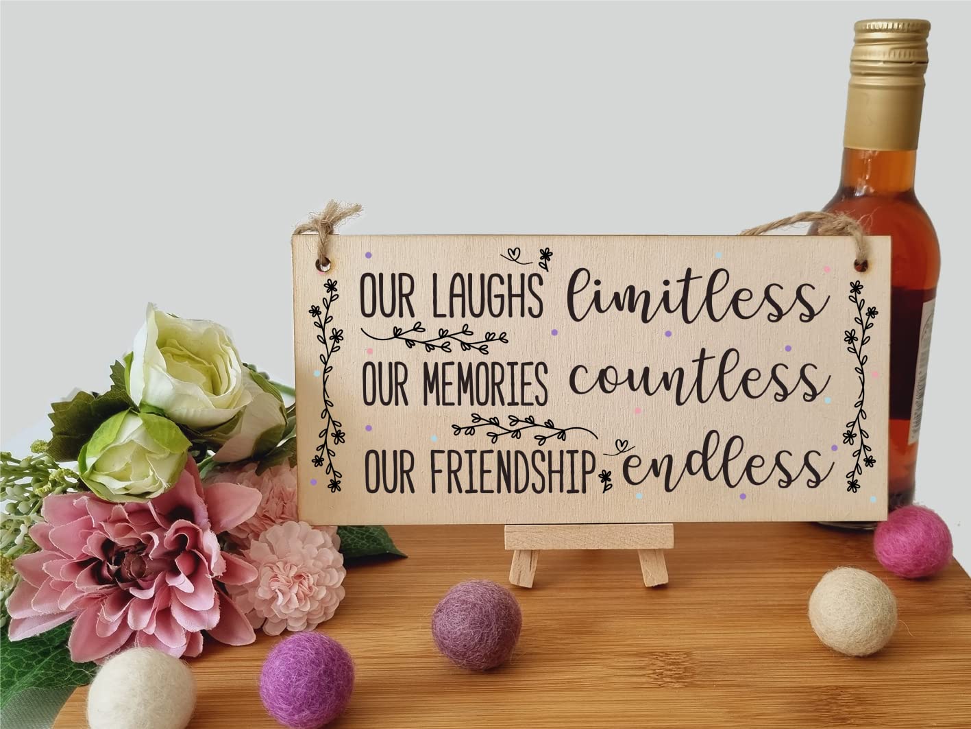 The Plum Penguin Our Laughs Limitless Friendship Endless Sweet Sentimental Handmade Wooden Hanging Wall Plaque Gift for Best Friend