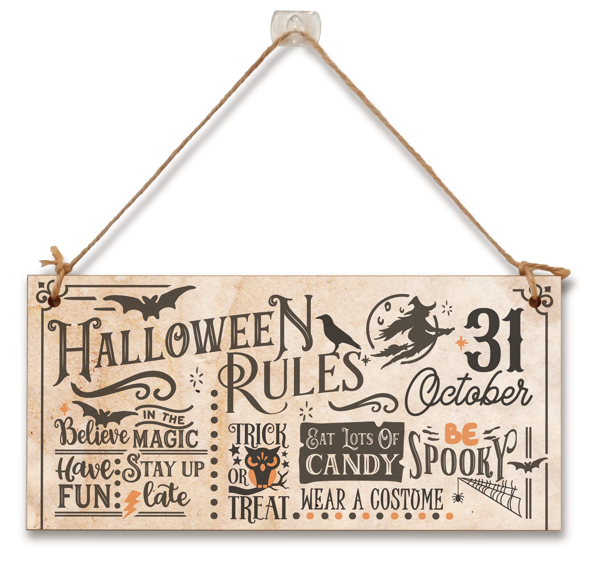 Halloween Rules Spooky Fun Vintage Decorative Halloween Sign Handmade Wooden Hanging Wall Plaque Gift Hallway Home Décor