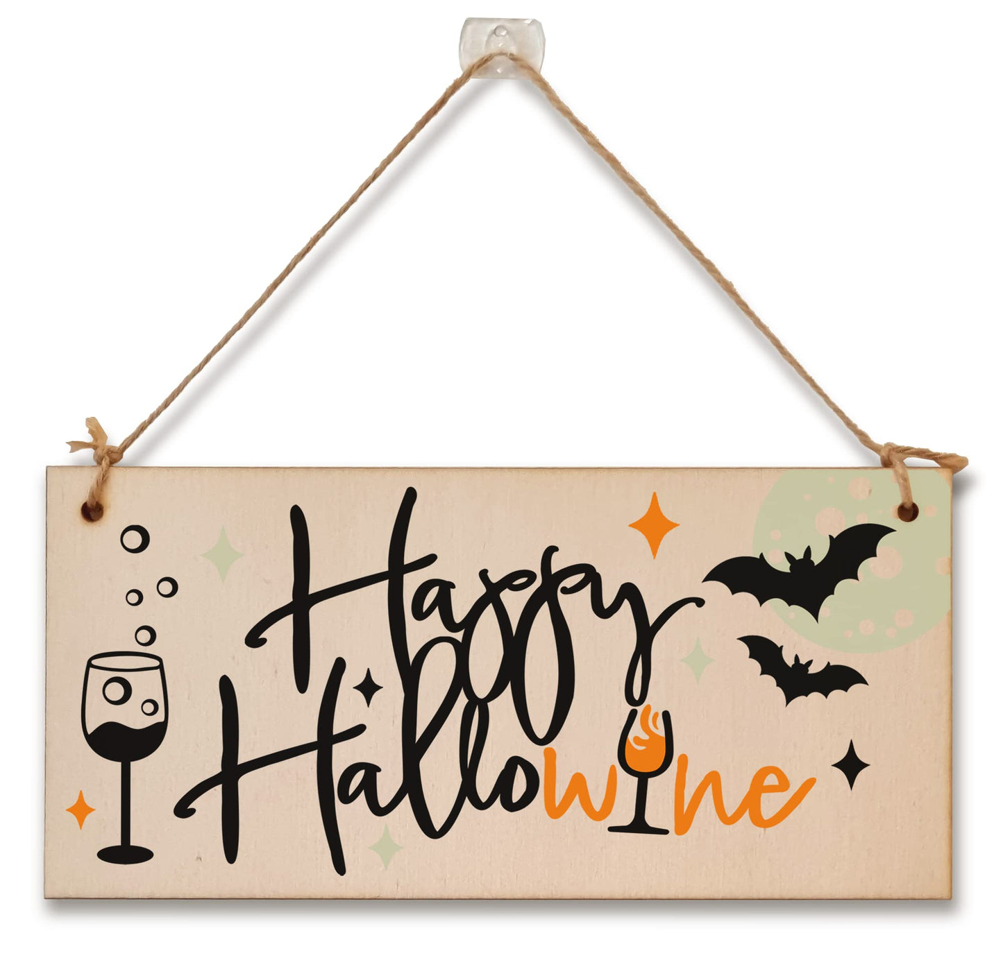 Happy HalloWine Funny Alcohol Halloween Wine Sign Handmade Wooden Hanging Wall Plaque Gift Kitchen Home Décor