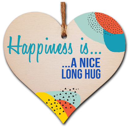 The Plum Penguin Handmade Wooden Hanging Heart Plaque Gift Happiness is HugInspirational Wall Hanger Card Alternative Friendship Family
