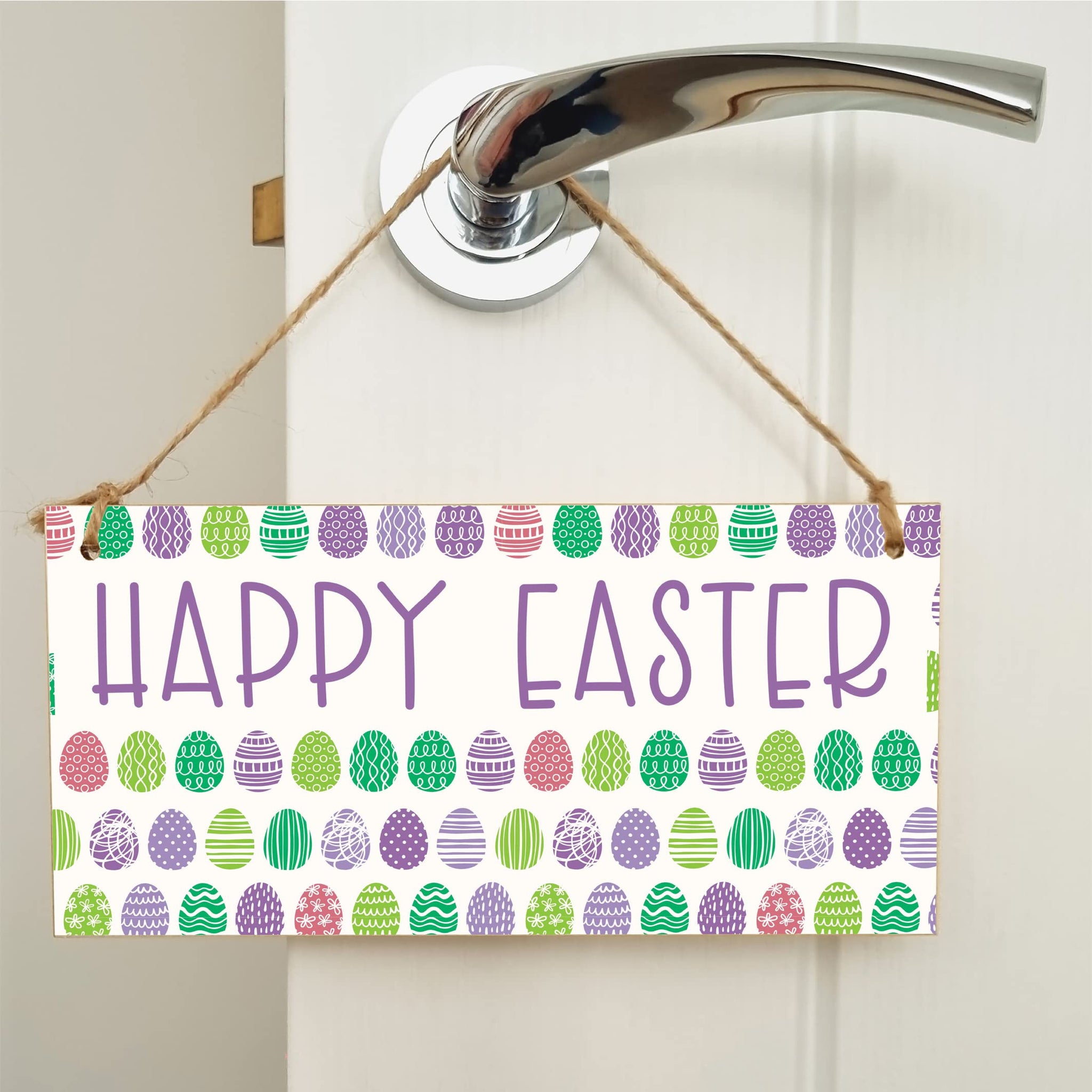 The Plum Penguin Handmade Wooden Hanging Wall Plaque Happy Easter Cute Fun Easter Sign Springtime Garden Kitchen Decoration