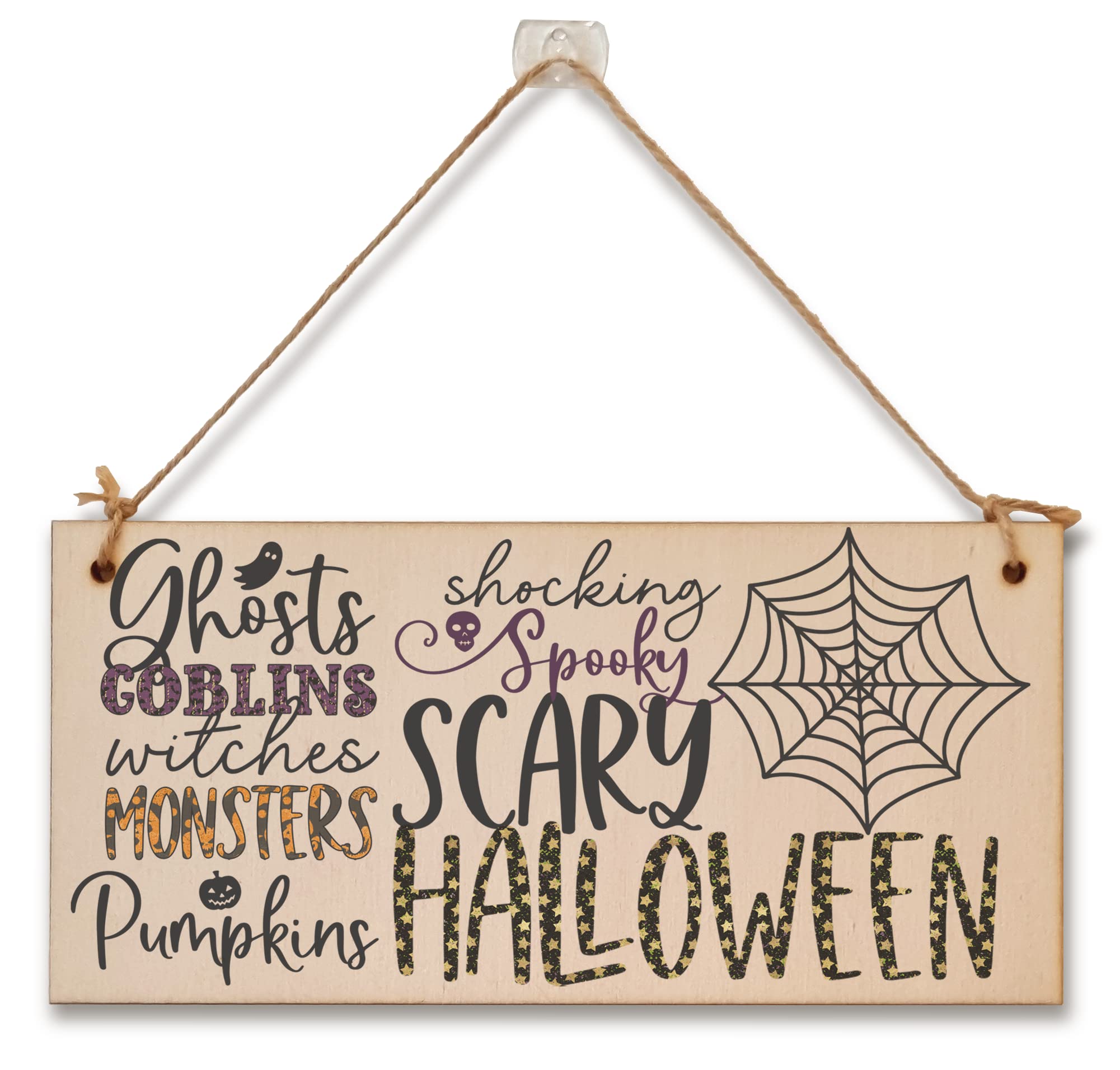 Scary Halloween Ghosts Monsters Spooky Fun Decorative Sign Handmade Wooden Hanging Wall Plaque Gift Hallway Home Décor