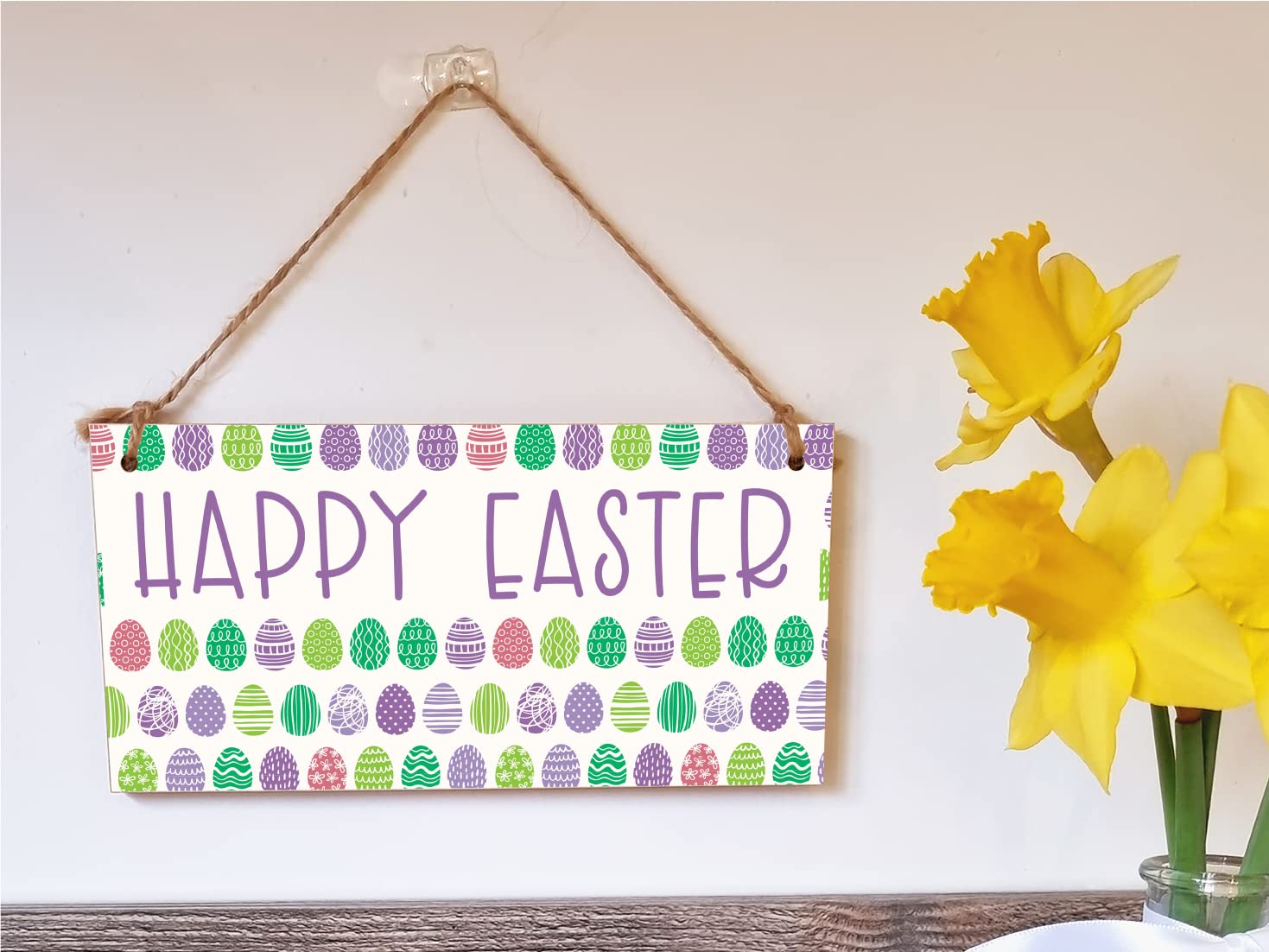 The Plum Penguin Handmade Wooden Hanging Wall Plaque Happy Easter Cute Fun Easter Sign Springtime Garden Kitchen Decoration