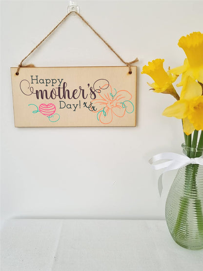The Plum Penguin Handmade Wooden Hanging Wall Plaque Happy Mother's Day Floral Sentimental Gift Sign