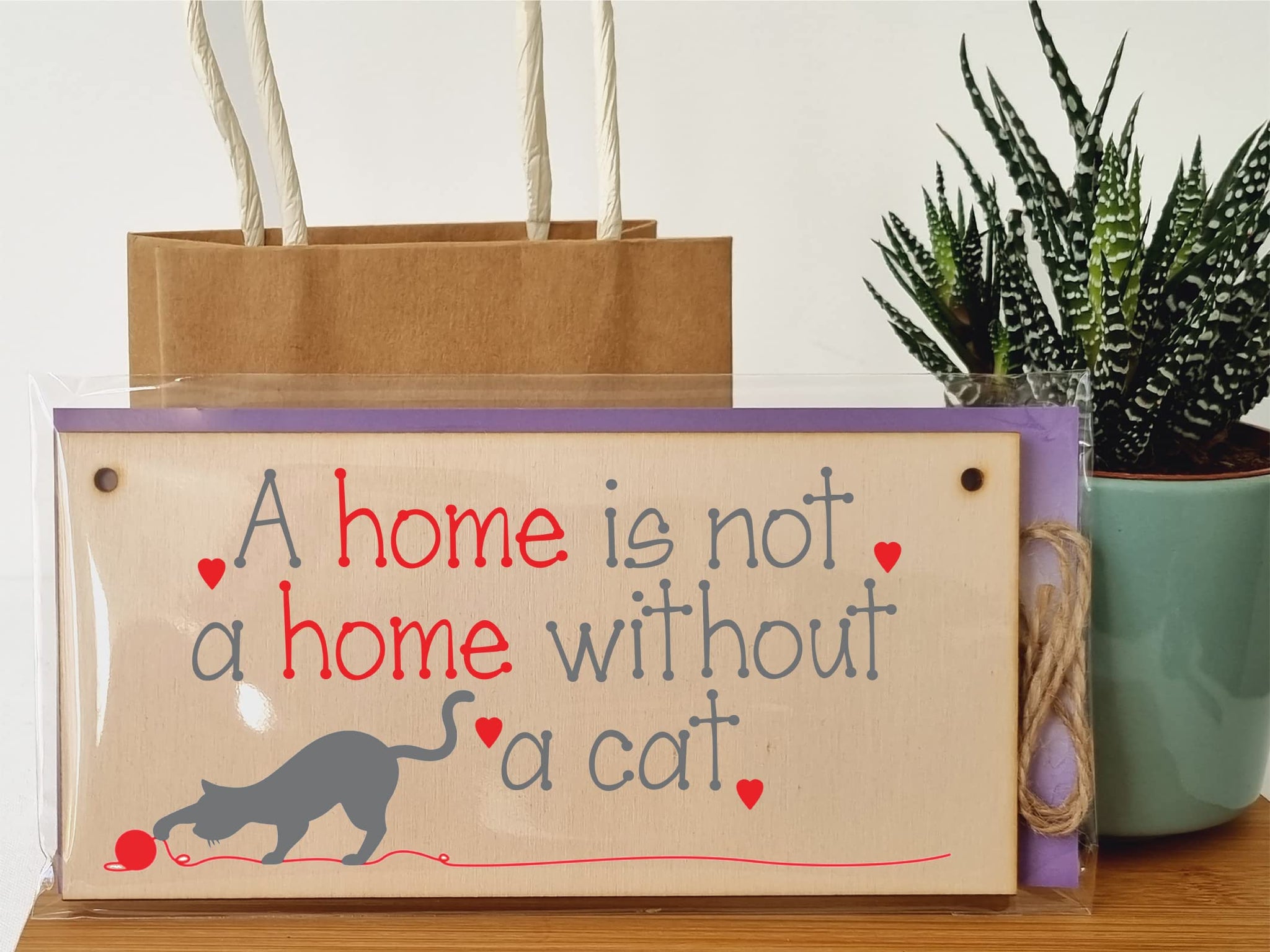 The Plum Penguin Handmade Wooden Hanging Wall Plaque Not a Home Without a Cat Pet Lover Cat Mum Dad Sign