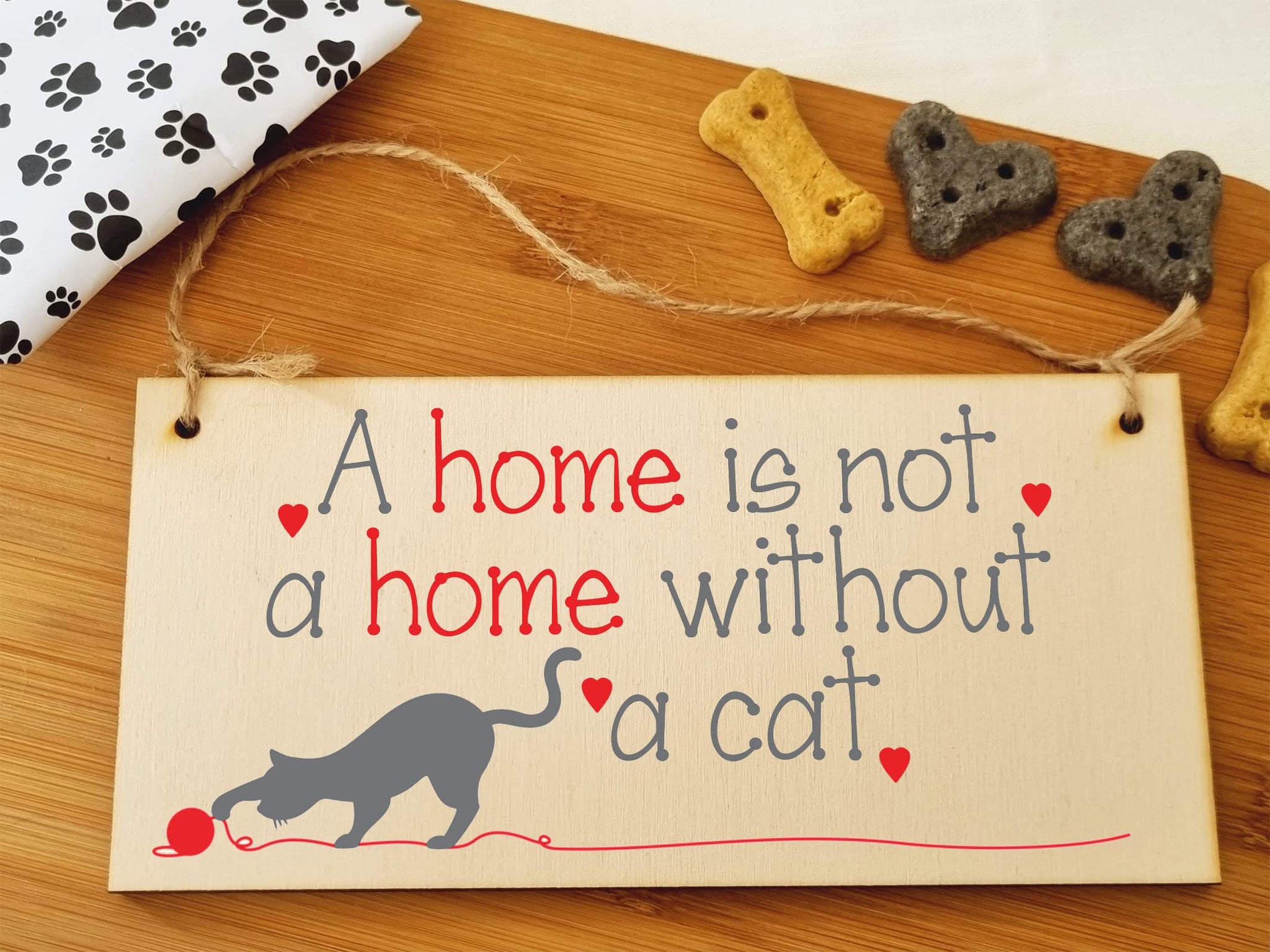 The Plum Penguin Handmade Wooden Hanging Wall Plaque Not a Home Without a Cat Pet Lover Cat Mum Dad Sign
