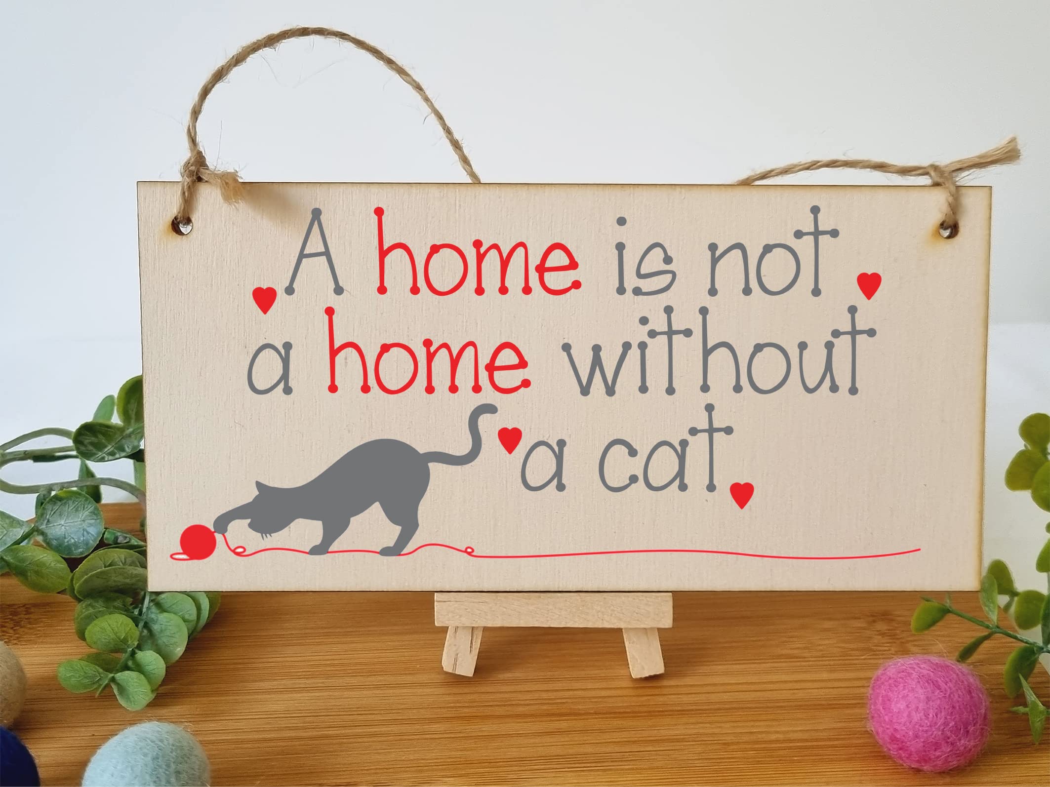 The Plum Penguin Handmade Wooden Hanging Wall Plaque Not a Home Without a Cat Pet Lover Cat Mum Dad Sign