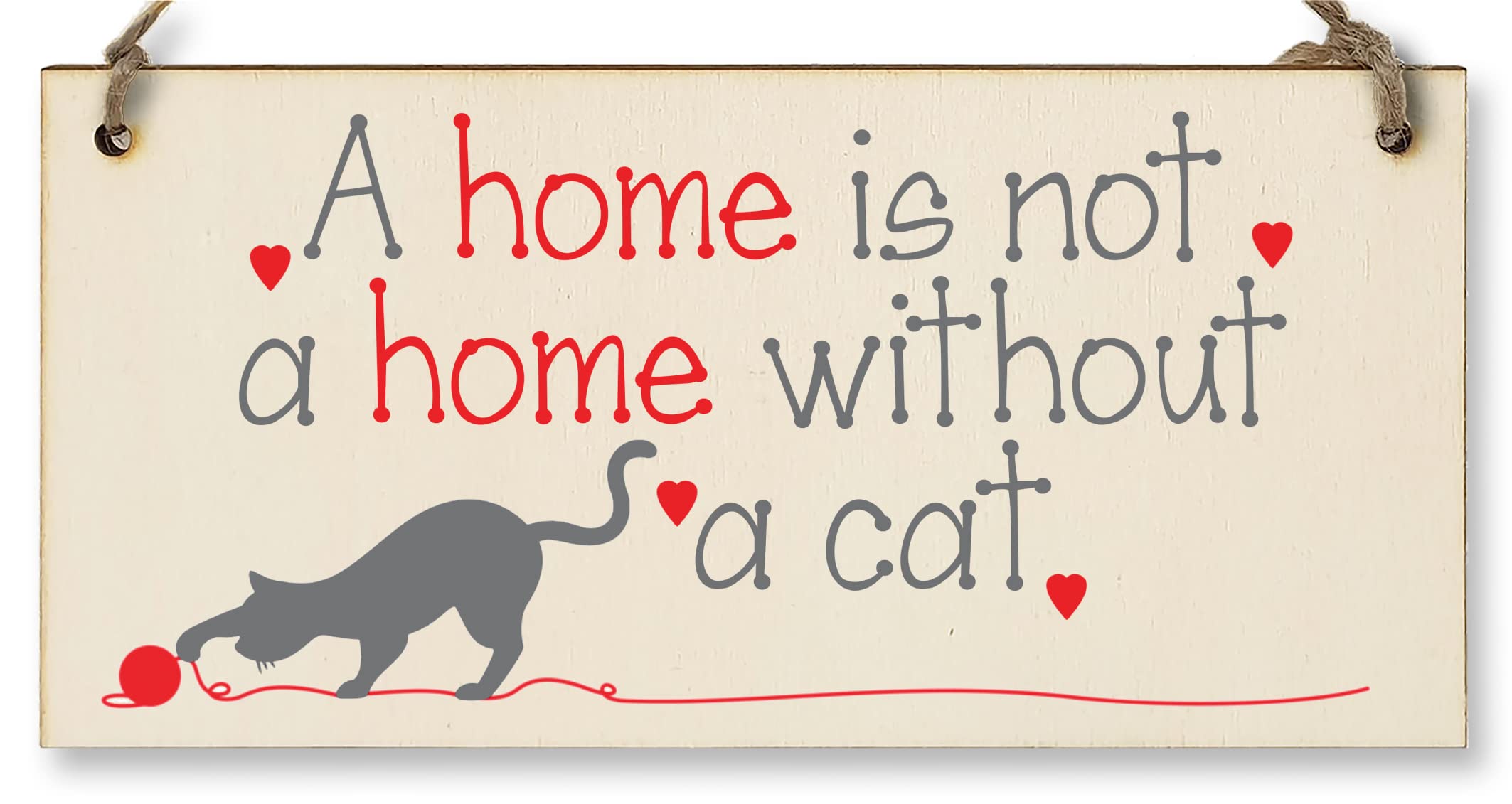 The Plum Penguin Handmade Wooden Hanging Wall Plaque Not a Home Without a Cat Pet Lover Cat Mum Dad Sign