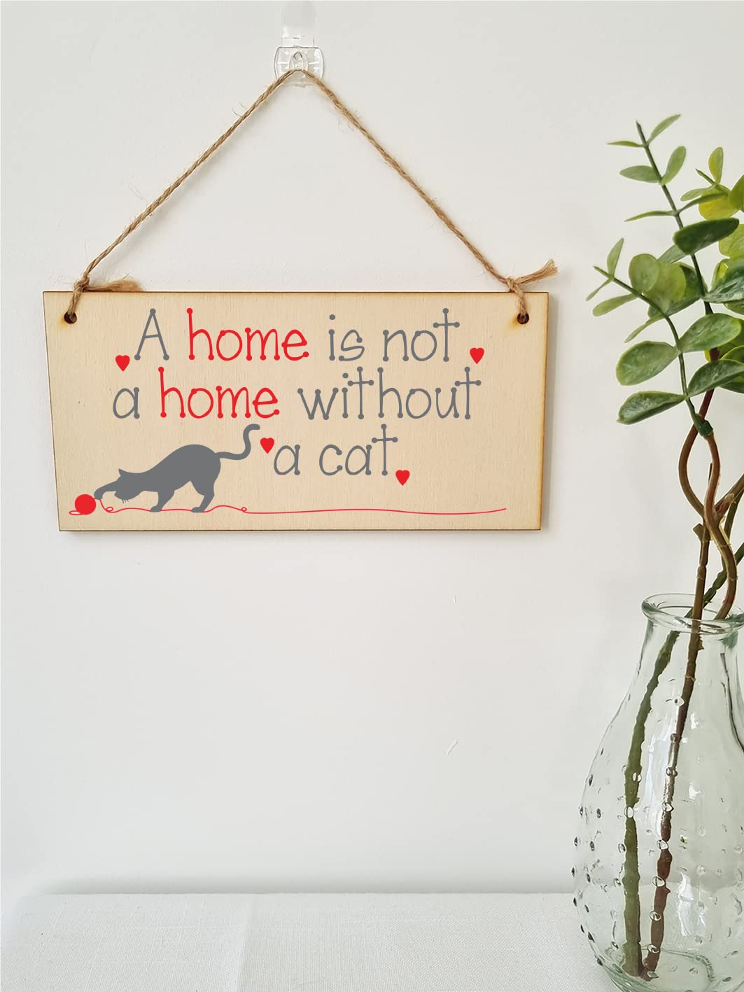 The Plum Penguin Handmade Wooden Hanging Wall Plaque Not a Home Without a Cat Pet Lover Cat Mum Dad Sign
