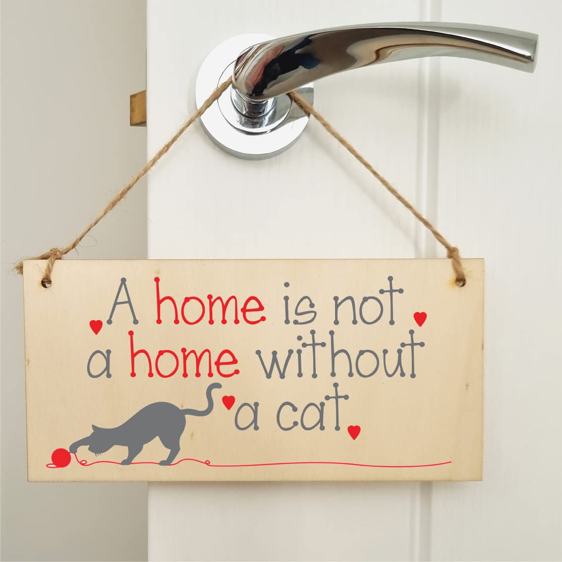 The Plum Penguin Handmade Wooden Hanging Wall Plaque Not a Home Without a Cat Pet Lover Cat Mum Dad Sign