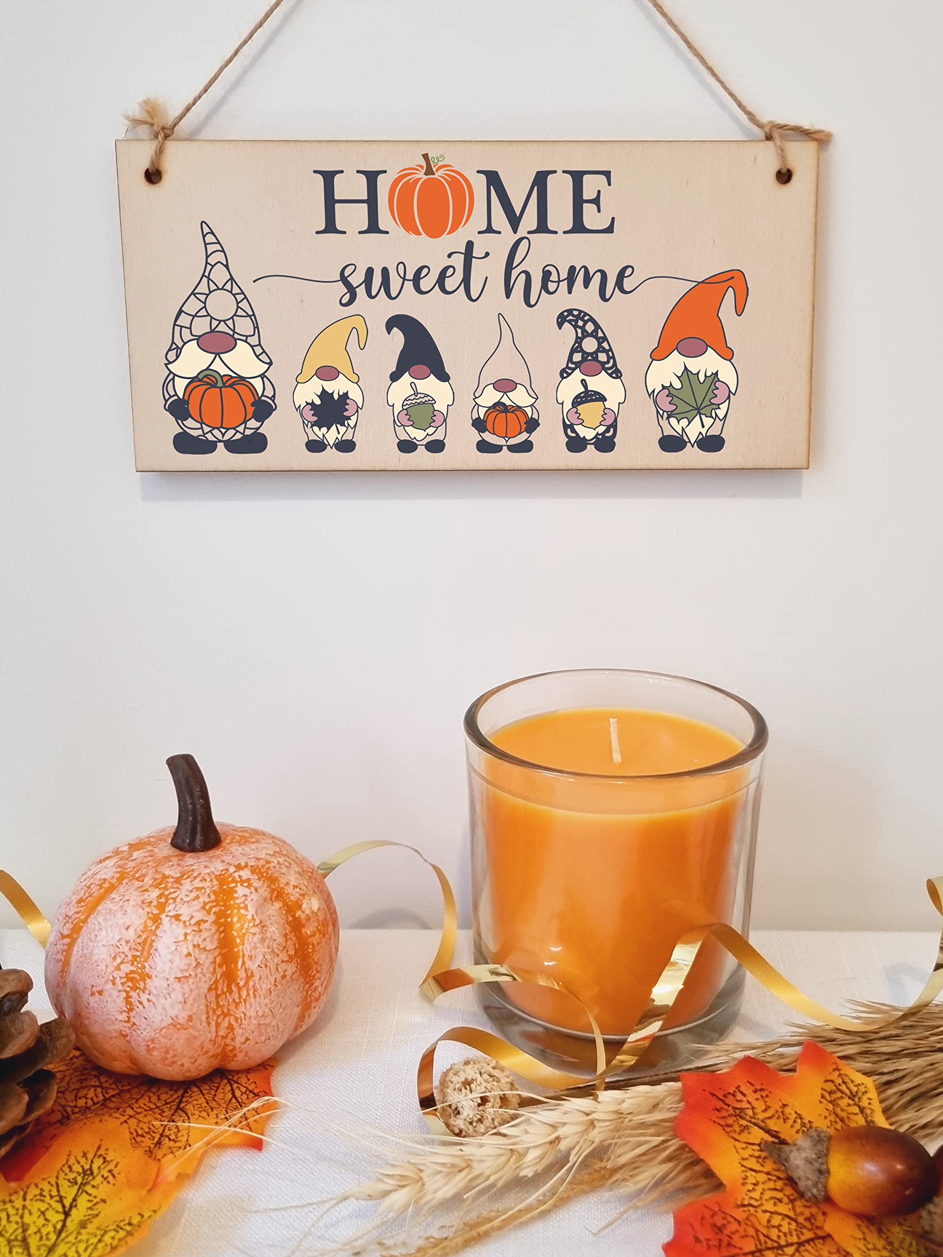 Home Sweet Home Seasonal Decorative Pumpkin Fun Gnome Sign Handmade Wooden Hanging Wall Plaque Gift Hallway Home Décor