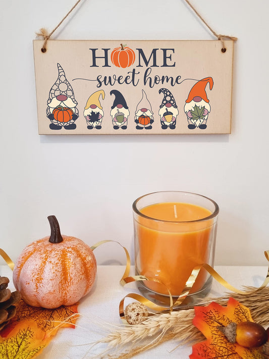 Home Sweet Home Seasonal Decorative Pumpkin Fun Gnome Sign Handmade Wooden Hanging Wall Plaque Gift Hallway Home Décor