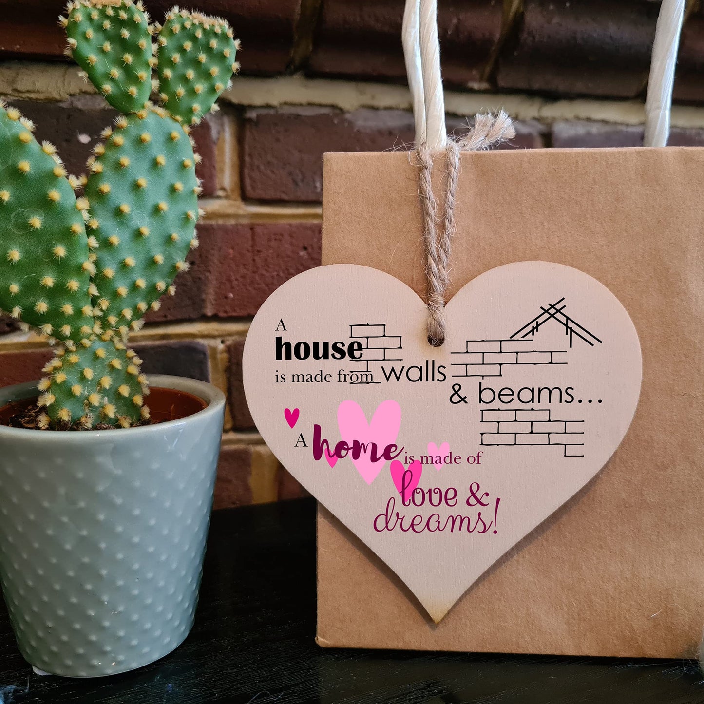 The Plum Penguin Handmade Wooden Hanging Heart Plaque Gift House Walls Home Love Dreams Inspirational Wall Hanger Card Alternative Friendship Family