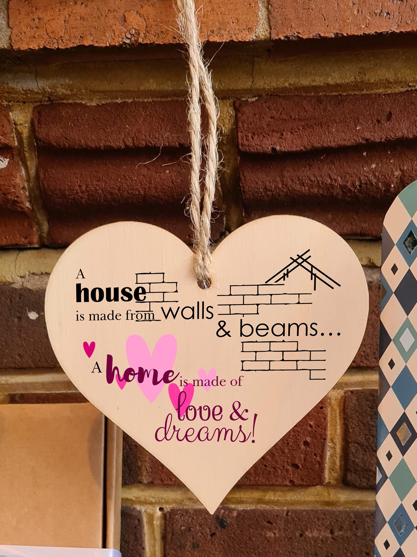 The Plum Penguin Handmade Wooden Hanging Heart Plaque Gift House Walls Home Love Dreams Inspirational Wall Hanger Card Alternative Friendship Family