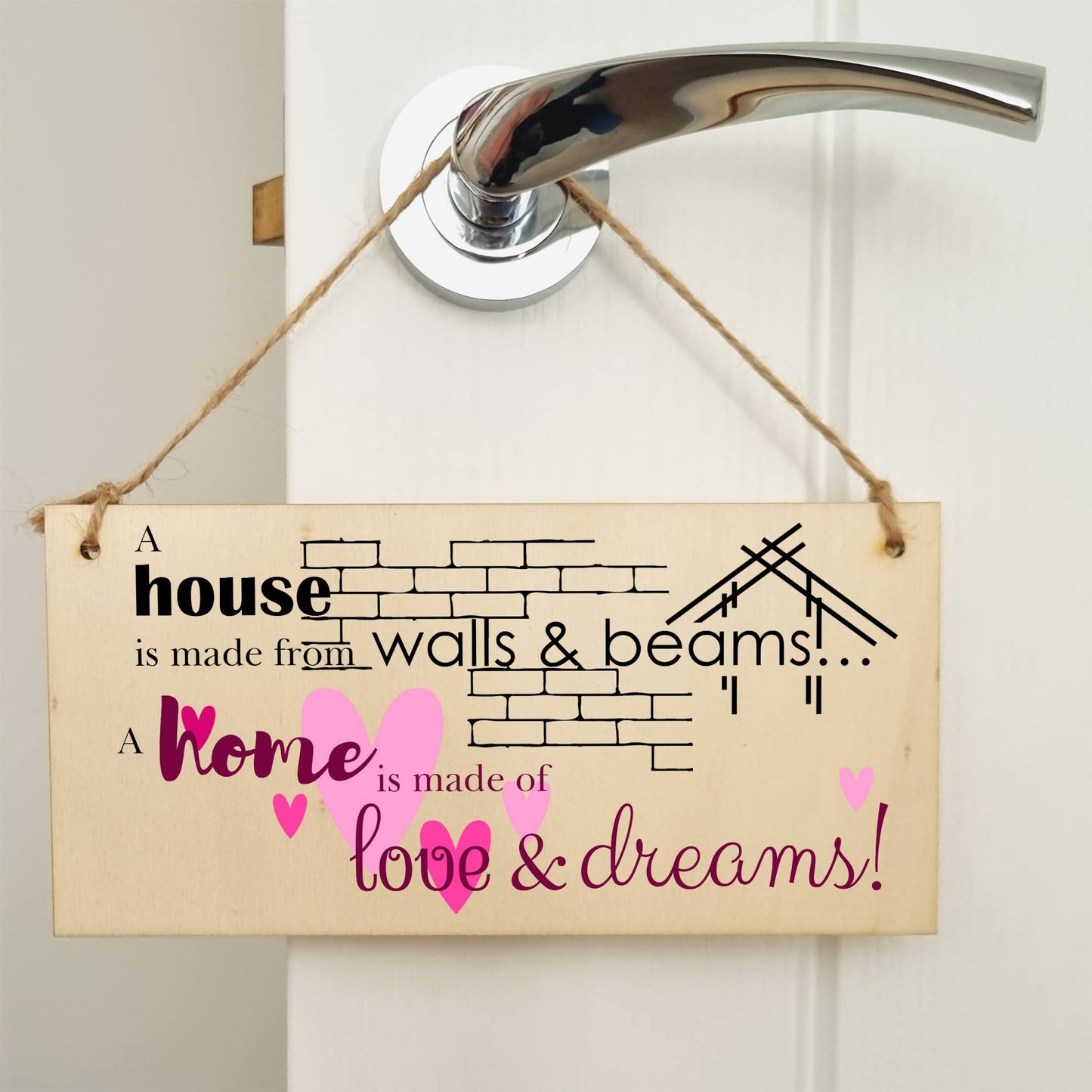 The Plum Penguin Handmade Wooden Hanging Wall Plaque House is Made from Walls and Beams Home Love Dreams Sentimental Family