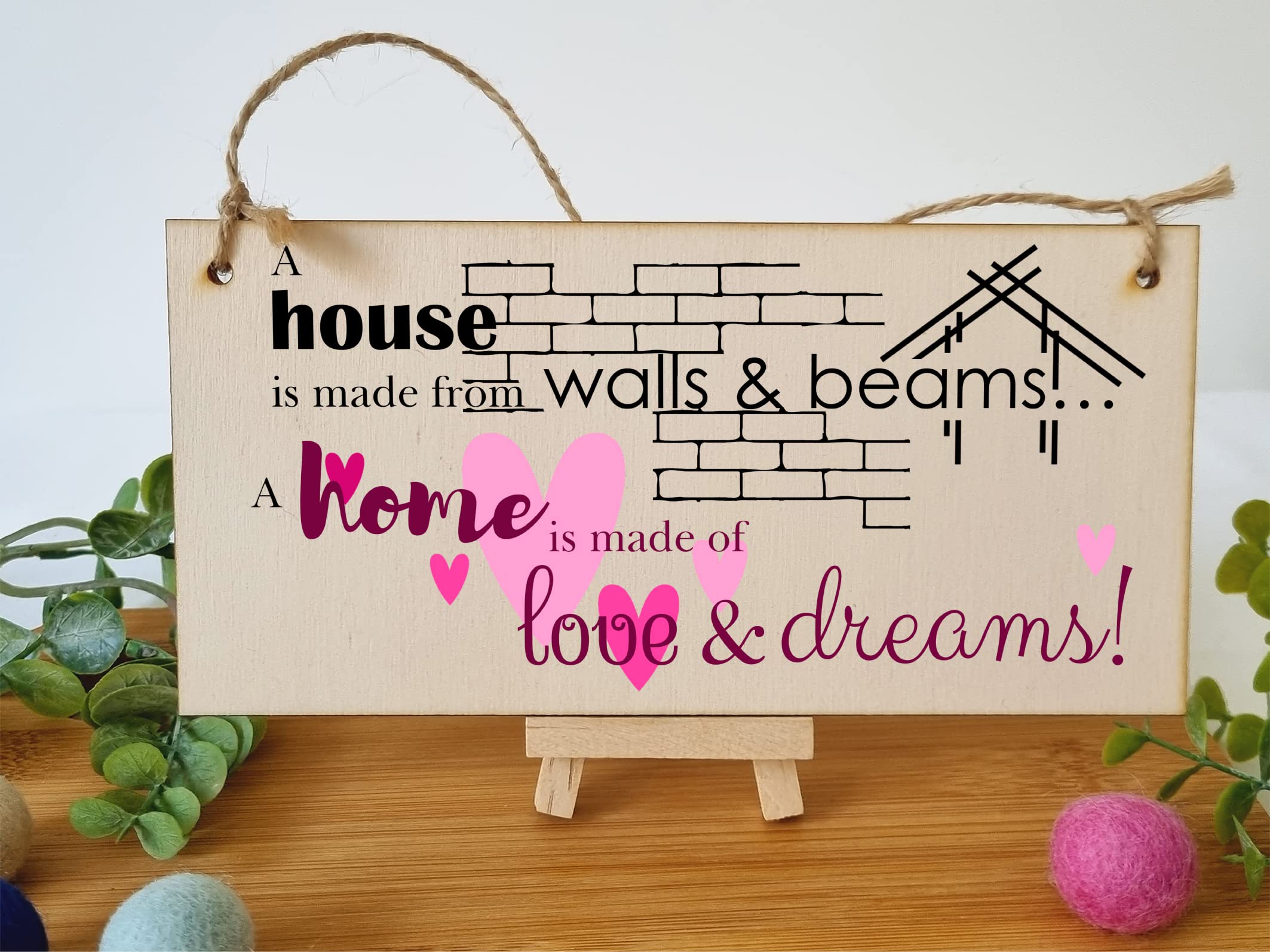 The Plum Penguin Handmade Wooden Hanging Wall Plaque House is Made from Walls and Beams Home Love Dreams Sentimental Family