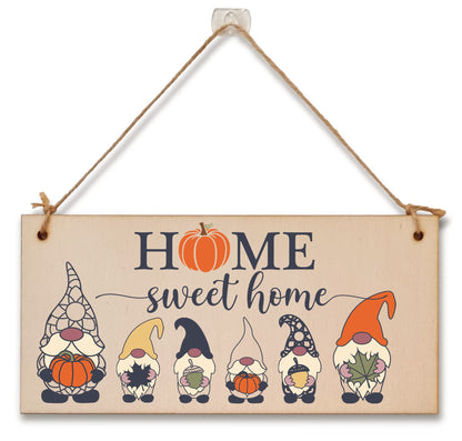 Home Sweet Home Seasonal Decorative Pumpkin Fun Gnome Sign Handmade Wooden Hanging Wall Plaque Gift Hallway Home Décor