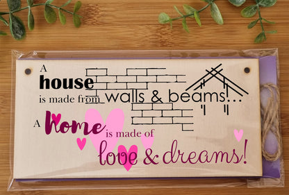 The Plum Penguin Handmade Wooden Hanging Wall Plaque House is Made from Walls and Beams Home Love Dreams Sentimental Family