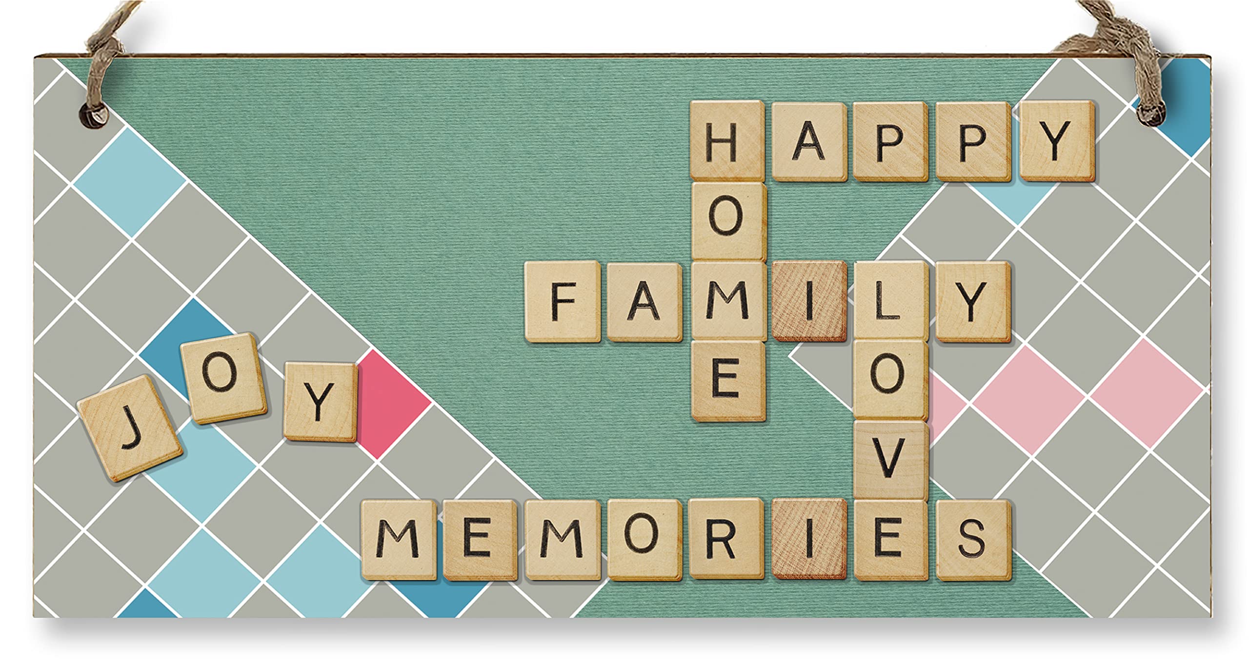 The Plum Penguin Handmade Wooden Hanging Wall Plaque Happy Home Family Memories Love Joy Scrabble Decorative Sign Family