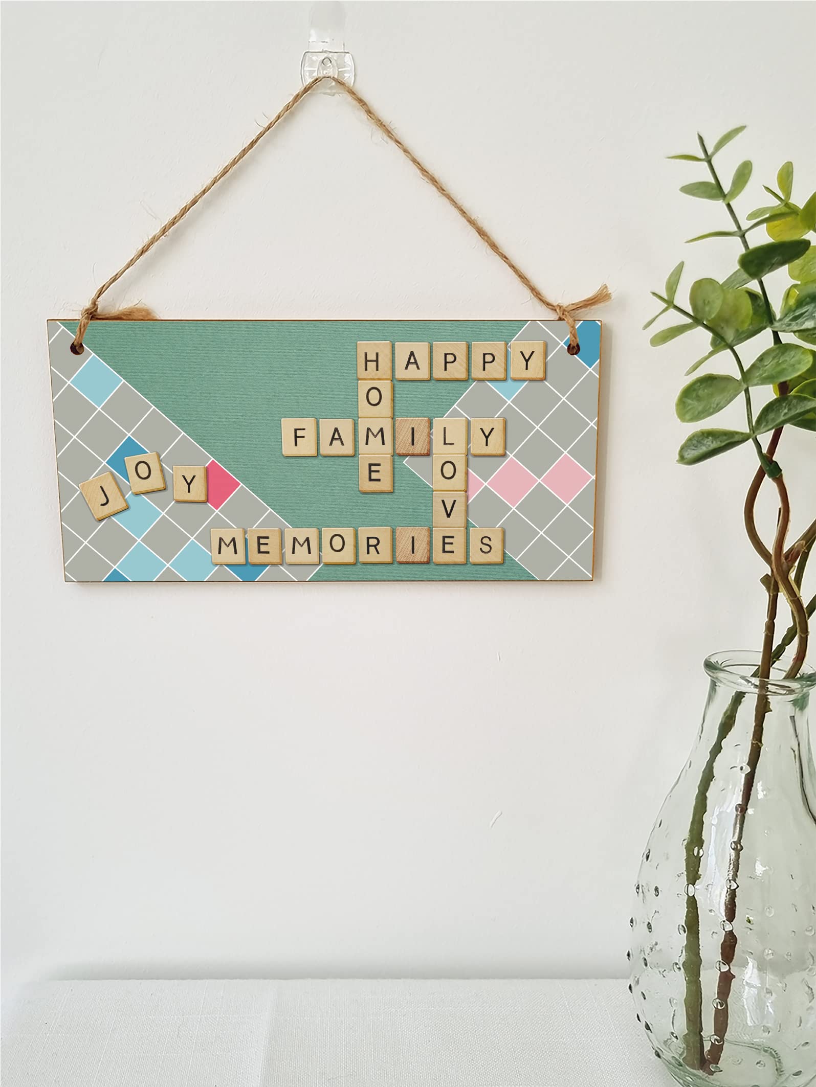 The Plum Penguin Handmade Wooden Hanging Wall Plaque Happy Home Family Memories Love Joy Scrabble Decorative Sign Family