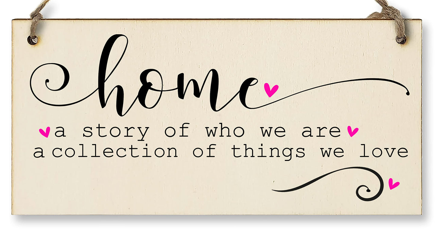 The Plum Penguin Handmade Wooden Hanging Wall Plaque Home a Story of Who We Are Things We Love Decorative Sentimental Sign Family